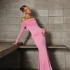 VESTIDO FRANCIELLY LONGO OMBRO A OMBRO JERSEY - ROSA