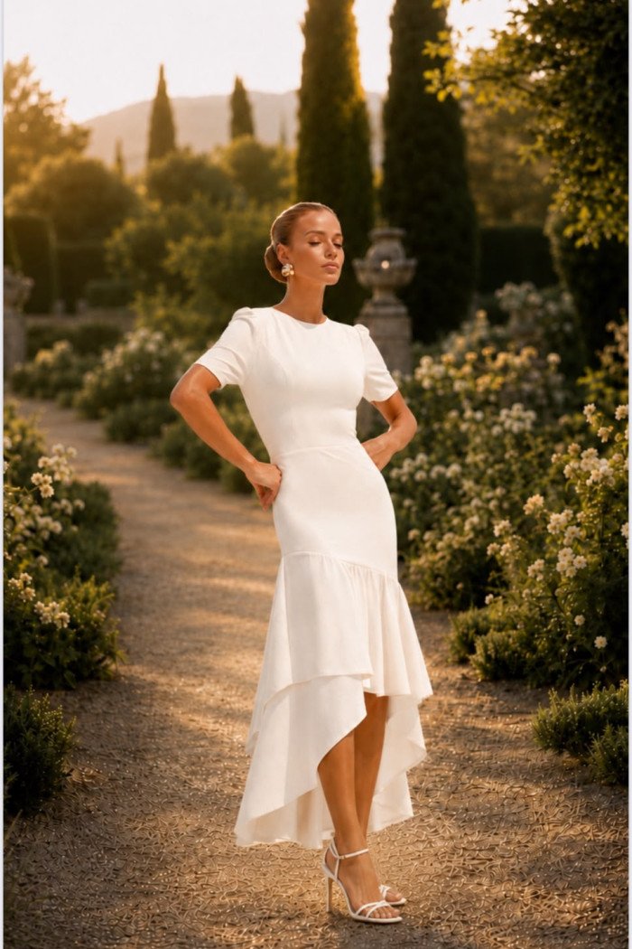 VESTIDO MARISTELA MULLET SAIA DUPLA - BRANCO