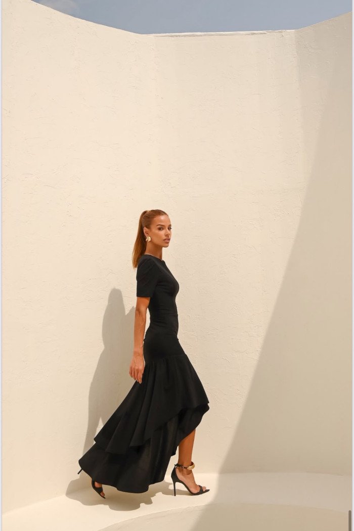 VESTIDO MARISTELA MULLET SAIA DUPLA - PRETO