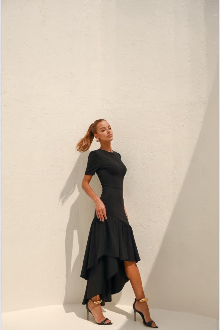 VESTIDO MARISTELA MULLET SAIA DUPLA - PRETO