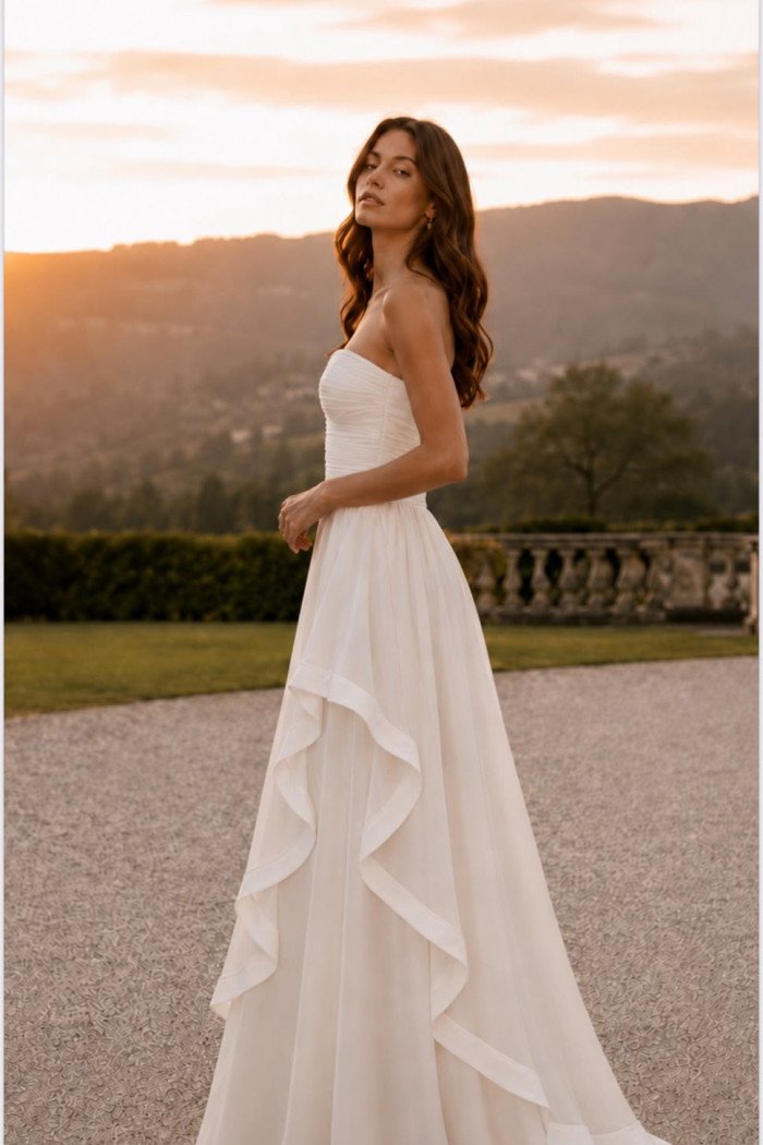 VESTIDO SOFISTIC LONGO T.Q.C. ASSIMÉTRICO ORGANZA - BRANCO