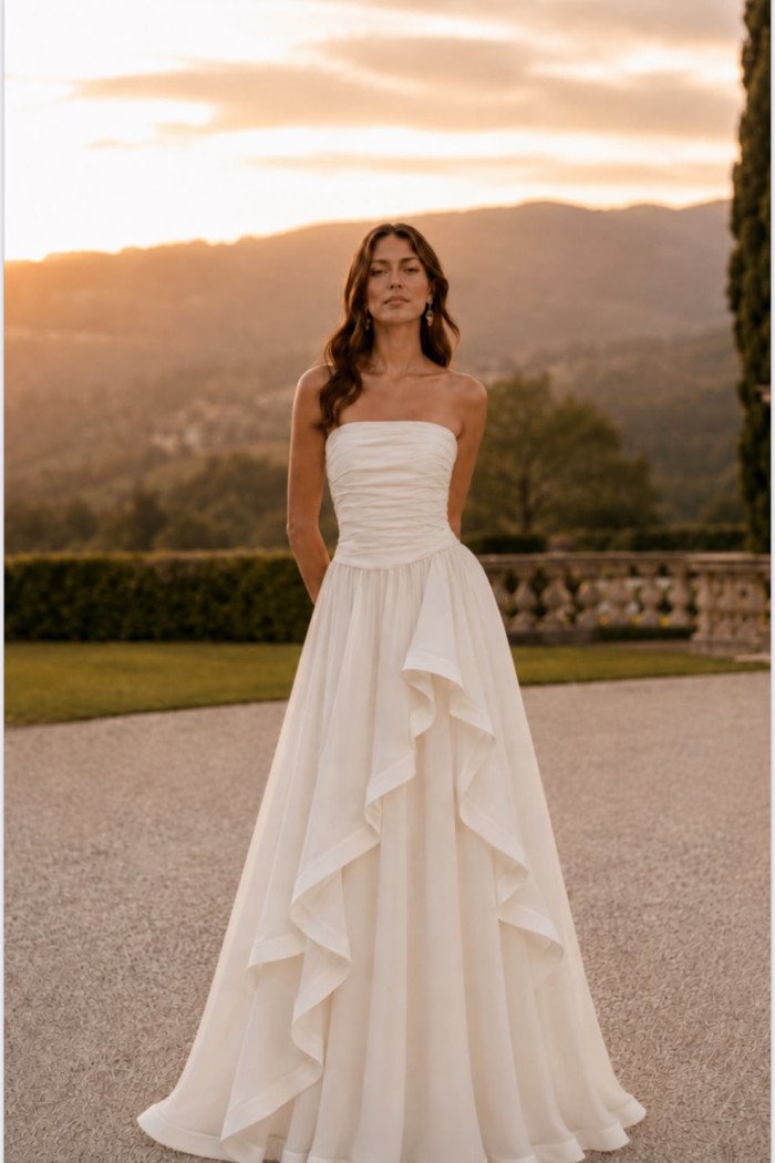 VESTIDO SOFISTIC LONGO T.Q.C. ASSIMÉTRICO ORGANZA - BRANCO