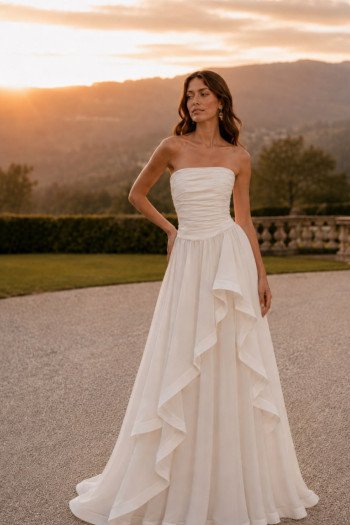 VESTIDO SOFISTIC LONGO T.Q.C. ASSIMÉTRICO ORGANZA - BRANCO