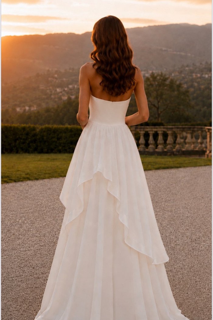VESTIDO SOFISTIC LONGO T.Q.C. ASSIMÉTRICO ORGANZA - BRANCO