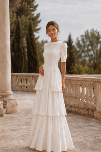 VESTIDO CHARLOTE LONGO CAMADAS - BRANCO