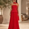 VESTIDO DE FESTA MAITÊ SAIA PLISSADA CHOKER - VERMELHO
