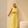 CONJUNTO BÚZIOS CALÇA ALADIM E BLUSA DRAPEADA - AMARELO