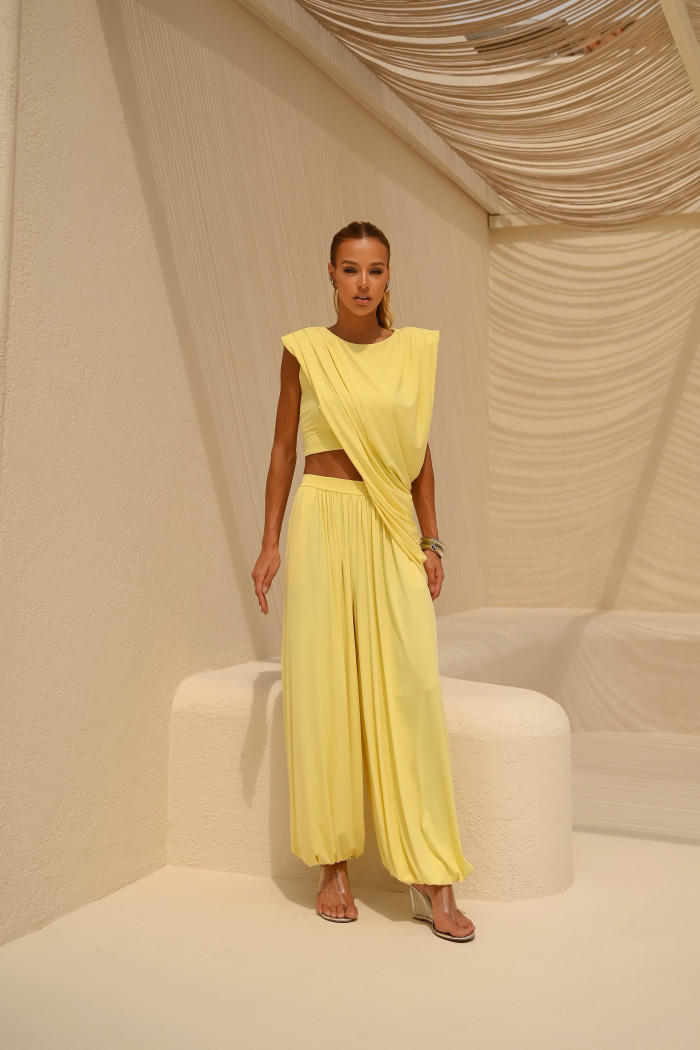 CONJUNTO BÚZIOS CALÇA ALADIM E BLUSA DRAPEADA - AMARELO