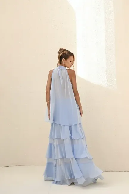 CONJUNTO SIENA BLUSA E SAIA BABADOS - AZUL SERENITY