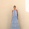 CONJUNTO SIENA BLUSA E SAIA BABADOS - AZUL SERENITY