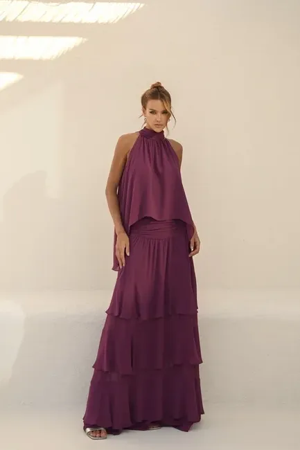 CONJUNTO SIENA BLUSA E SAIA BABADOS - AMORA