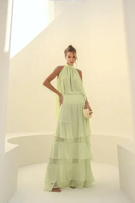 CONJUNTO SIENA BLUSA E SAIA BABADOS - VERDE