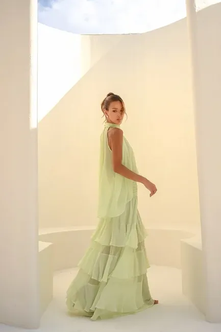 CONJUNTO SIENA BLUSA E SAIA BABADOS - VERDE