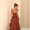 VESTIDO SOFISTIC LONGO T.Q.C. ASSIMÉTRICO ORGANZA - MARROM