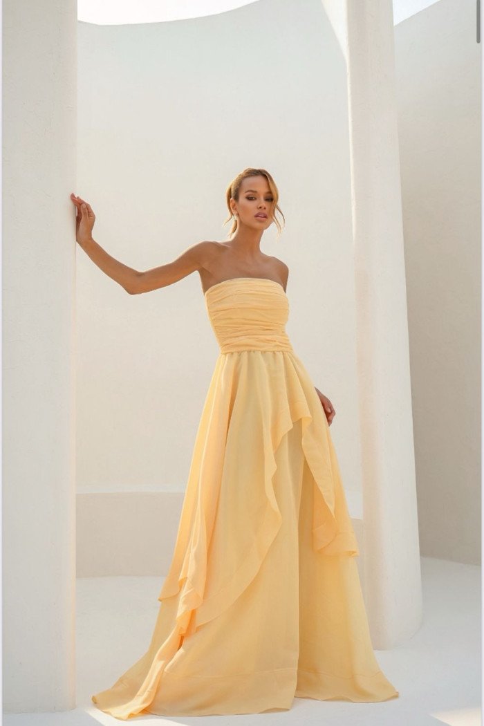 VESTIDO SOFISTIC LONGO T.Q.C. ASSIMÉTRICO ORGANZA - CAMOMILA