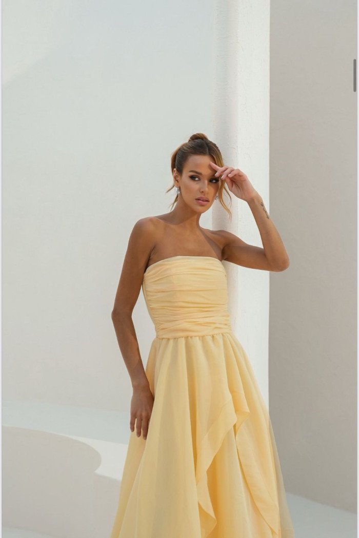 VESTIDO SOFISTIC LONGO T.Q.C. ASSIMÉTRICO ORGANZA - CAMOMILA