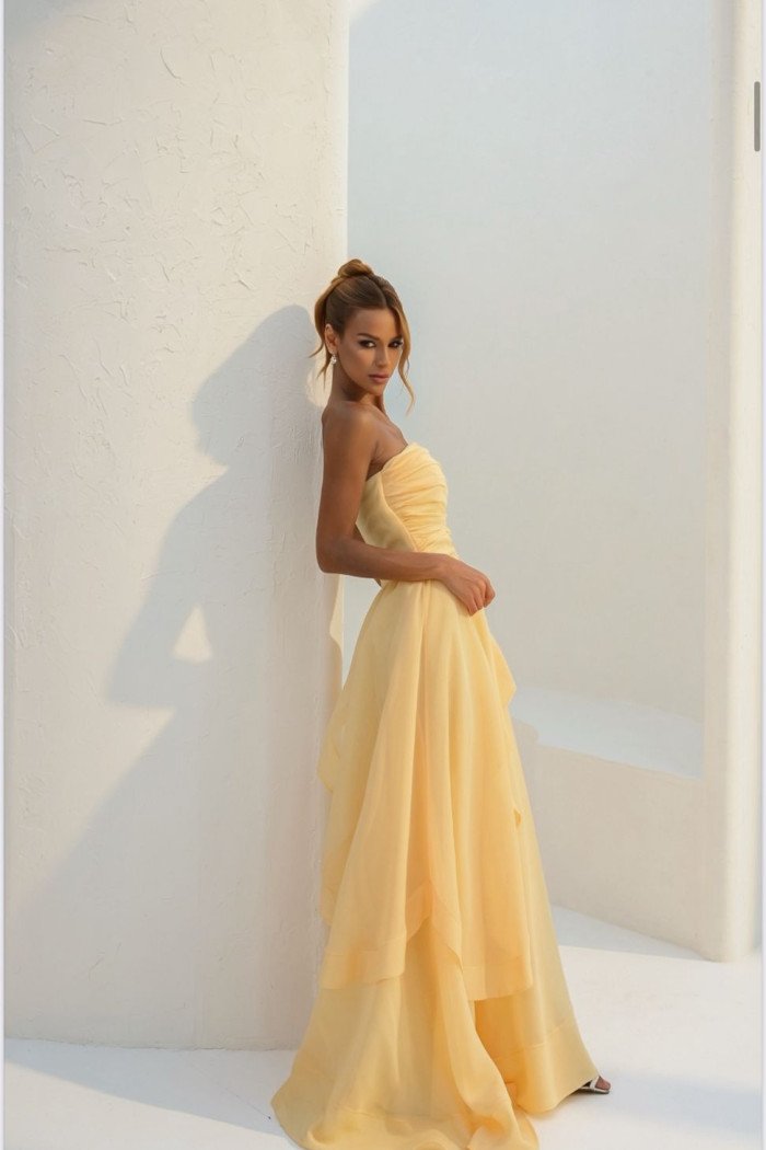 VESTIDO SOFISTIC LONGO T.Q.C. ASSIMÉTRICO ORGANZA - CAMOMILA