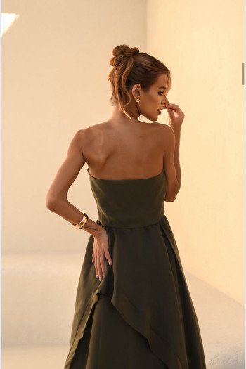VESTIDO SOFISTIC LONGO T.Q.C. ASSIMÉTRICO ORGANZA - VERDE MILITAR