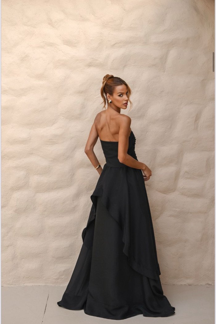 VESTIDO SOFISTIC LONGO T.Q.C. ASSIMÉTRICO ORGANZA - PRETO