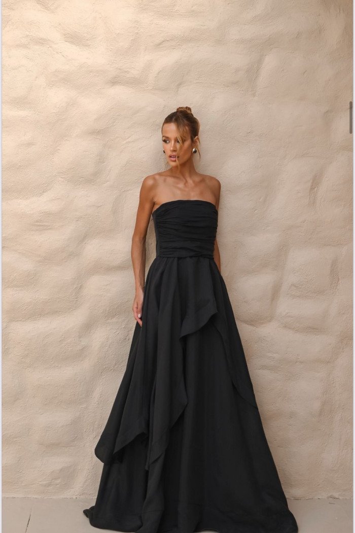 VESTIDO SOFISTIC LONGO T.Q.C. ASSIMÉTRICO ORGANZA - PRETO