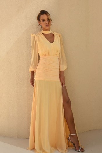 VESTIDO TAINARA LONGO PALA FRANZIDA - CAMOMILA