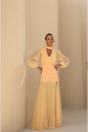 VESTIDO TAINARA LONGO PALA FRANZIDA - CAMOMILA
