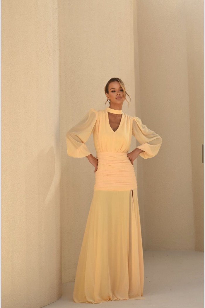 VESTIDO TAINARA LONGO PALA FRANZIDA - CAMOMILA