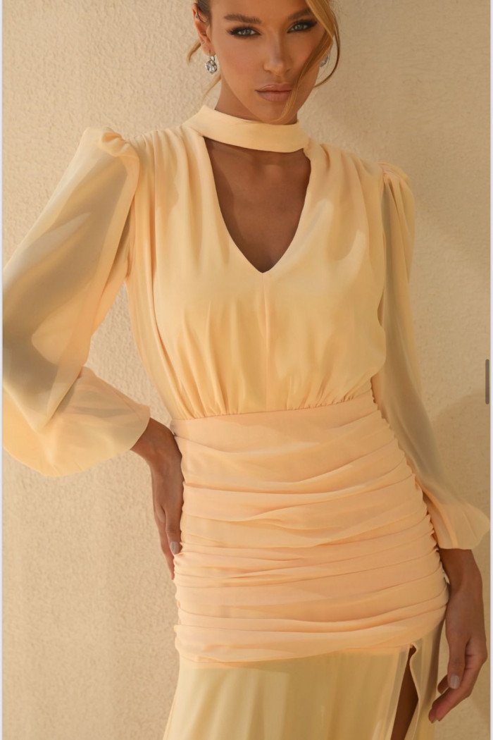 VESTIDO TAINARA LONGO PALA FRANZIDA - CAMOMILA