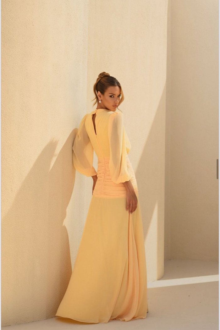 VESTIDO TAINARA LONGO PALA FRANZIDA - CAMOMILA