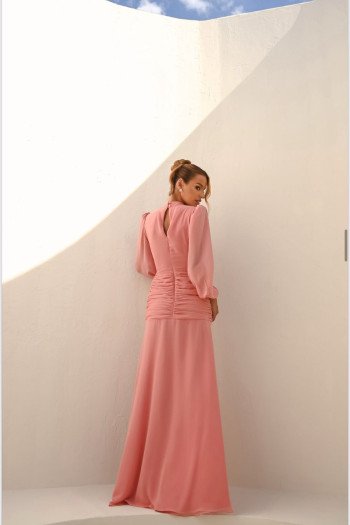 VESTIDO TAINARA LONGO PALA FRANZIDA - ROSA