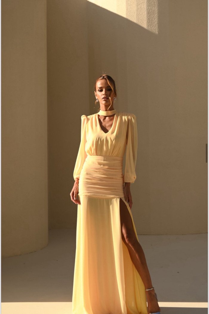 VESTIDO TAINARA LONGO PALA FRANZIDA - CAMOMILA