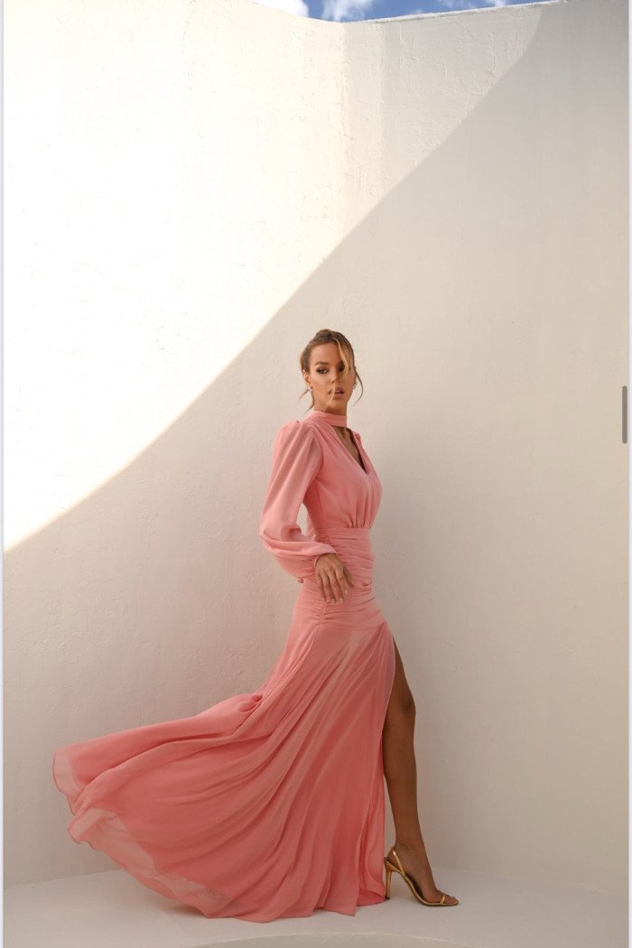 VESTIDO TAINARA LONGO PALA FRANZIDA - ROSA