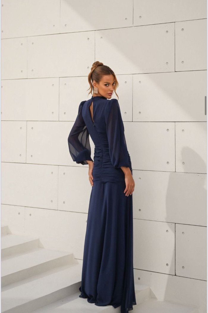VESTIDO TAINARA LONGO PALA FRANZIDA - AZUL MARINHO