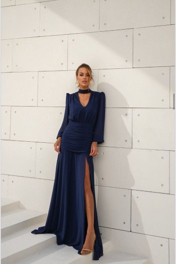 VESTIDO TAINARA LONGO PALA FRANZIDA - AZUL MARINHO