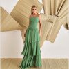 VESTIDO BIA LONGO CAMADAS - VERDE EUCALIPTO