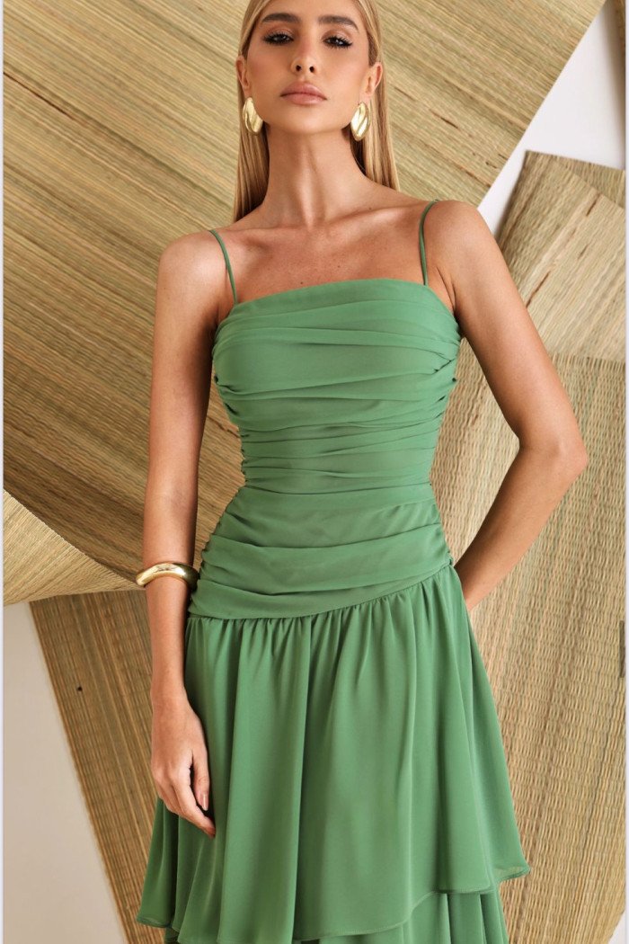 VESTIDO BIA LONGO CAMADAS - VERDE EUCALIPTO