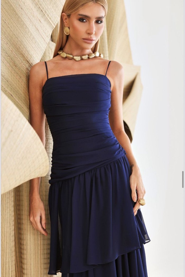 VESTIDO BIA LONGO CAMADAS - AZUL MARINHO