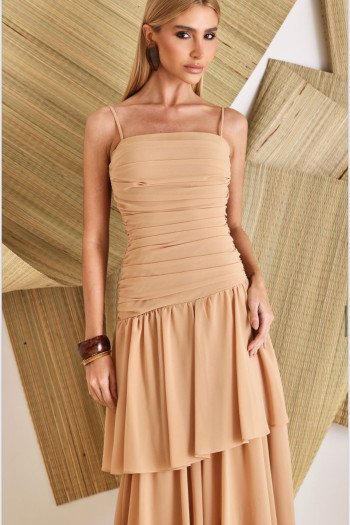 VESTIDO BIA LONGO CAMADAS - BEGE