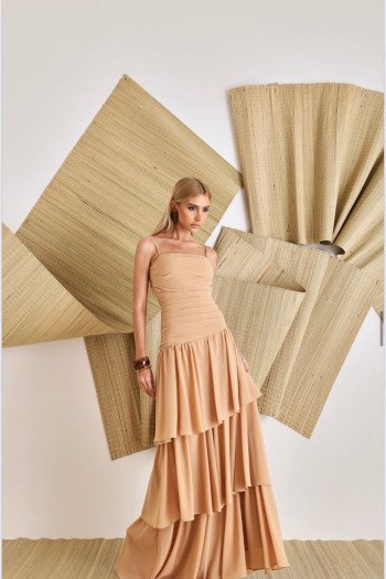 VESTIDO BIA LONGO CAMADAS - BEGE