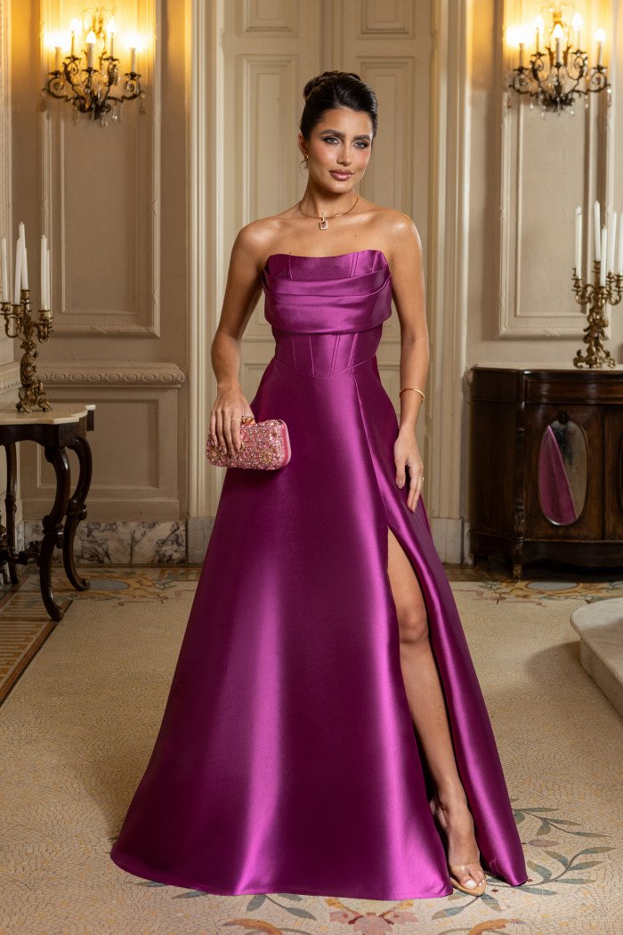 VESTIDO DE FESTA DÁLIA LONGO T.Q.C. ZIBELINE - FÚCSIA