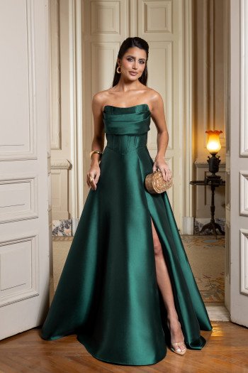 VESTIDO DE FESTA DÁLIA LONGO T.Q.C. ZIBELINE - VERDE ESMERALDA