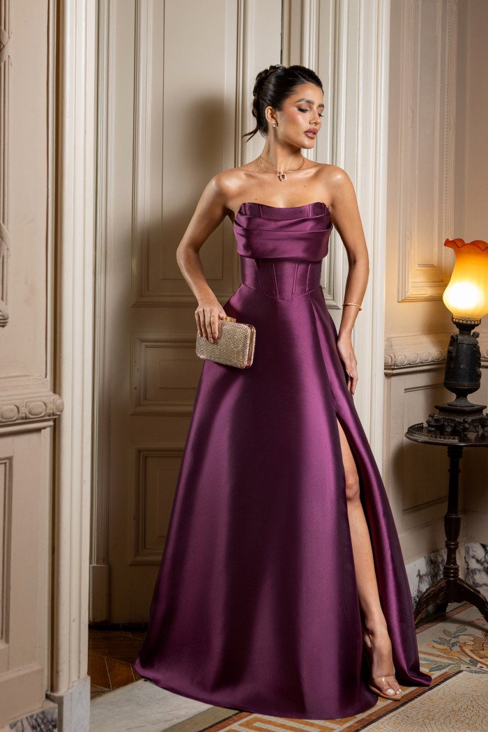 VESTIDO DE FESTA DÁLIA LONGO T.Q.C. ZIBELINE - ROXO