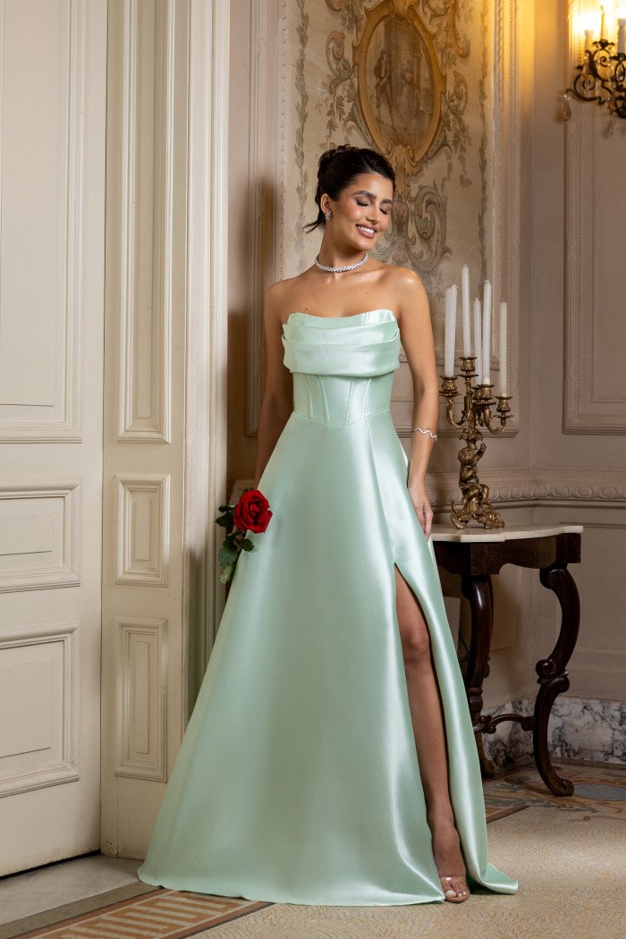 VESTIDO DE FESTA DÁLIA LONGO T.Q.C. ZIBELINE - VERDE MENTA