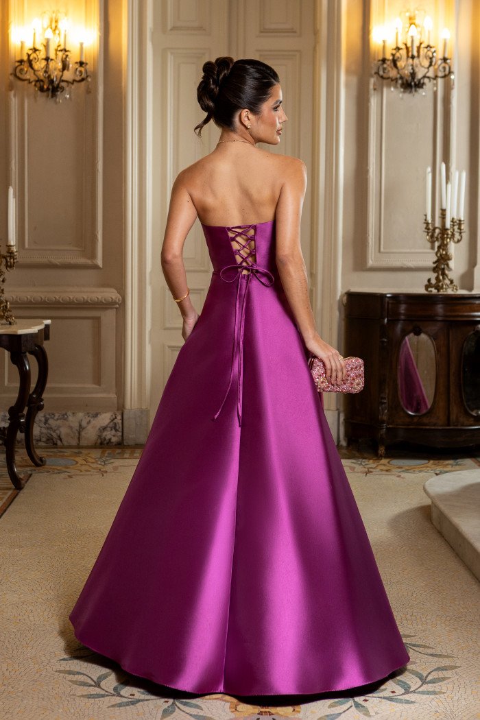 VESTIDO DE FESTA DÁLIA LONGO T.Q.C. ZIBELINE - FÚCSIA