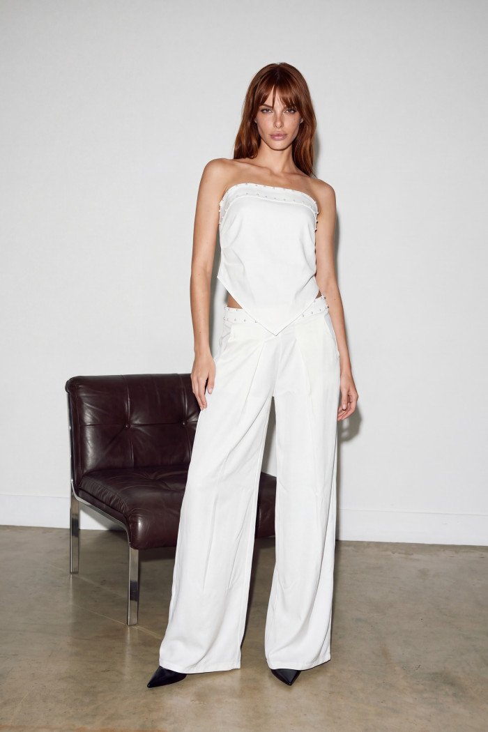 CONJUNTO KAUANE CROPPED E PANTALONA PÉROLAS ATELIER - OFF WHITE