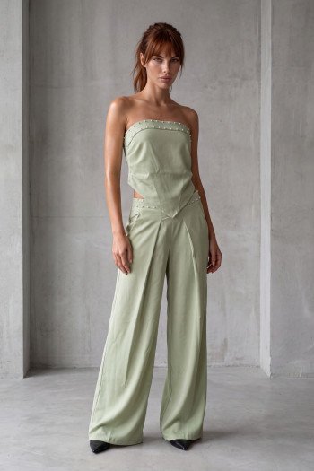 CONJUNTO KAUANE CROPPED E PANTALONA PÉROLAS ATELIER - BEGE