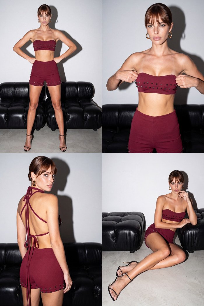 CONJUNTO TOP E SHORT ALFAIATARIA RITA PÉROLAS ATELIER - BURGUNDY