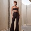 CONJUNTO TOP E PANTALONA TAINÁ FLARE FENDA PÉROLAS ATELIER - MARROM