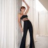 CONJUNTO TOP E PANTALONA TAINÁ FLARE FENDA PÉROLAS ATELIER - PRETO