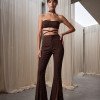 CONJUNTO TOP E PANTALONA TAINÁ FLARE FENDA PÉROLAS ATELIER - MARROM